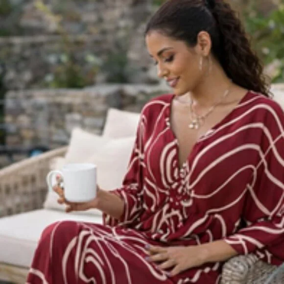 Flowy Boho Kaftan Maxi Dress | One Size | Beach, Lounge & Vacation Ready - Picture 3 of 6